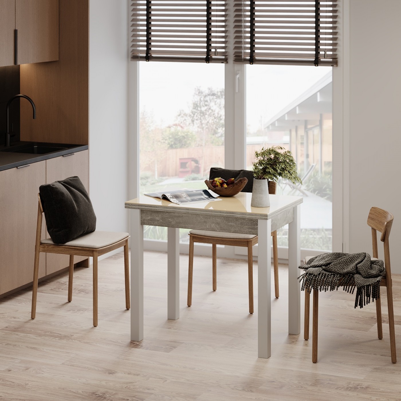 Розкладний обідній стіл Dinner Glass 90(120)x75x60(90) см