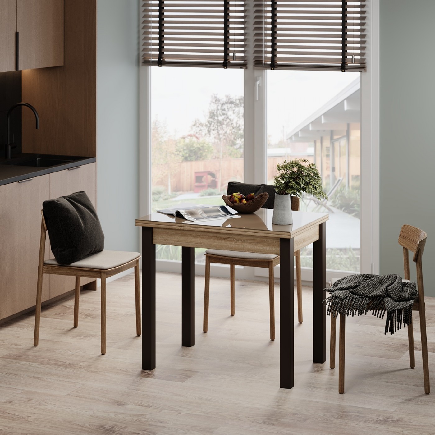 Розкладний обідній стіл Dinner Glass 90(120)x75x60(90) см