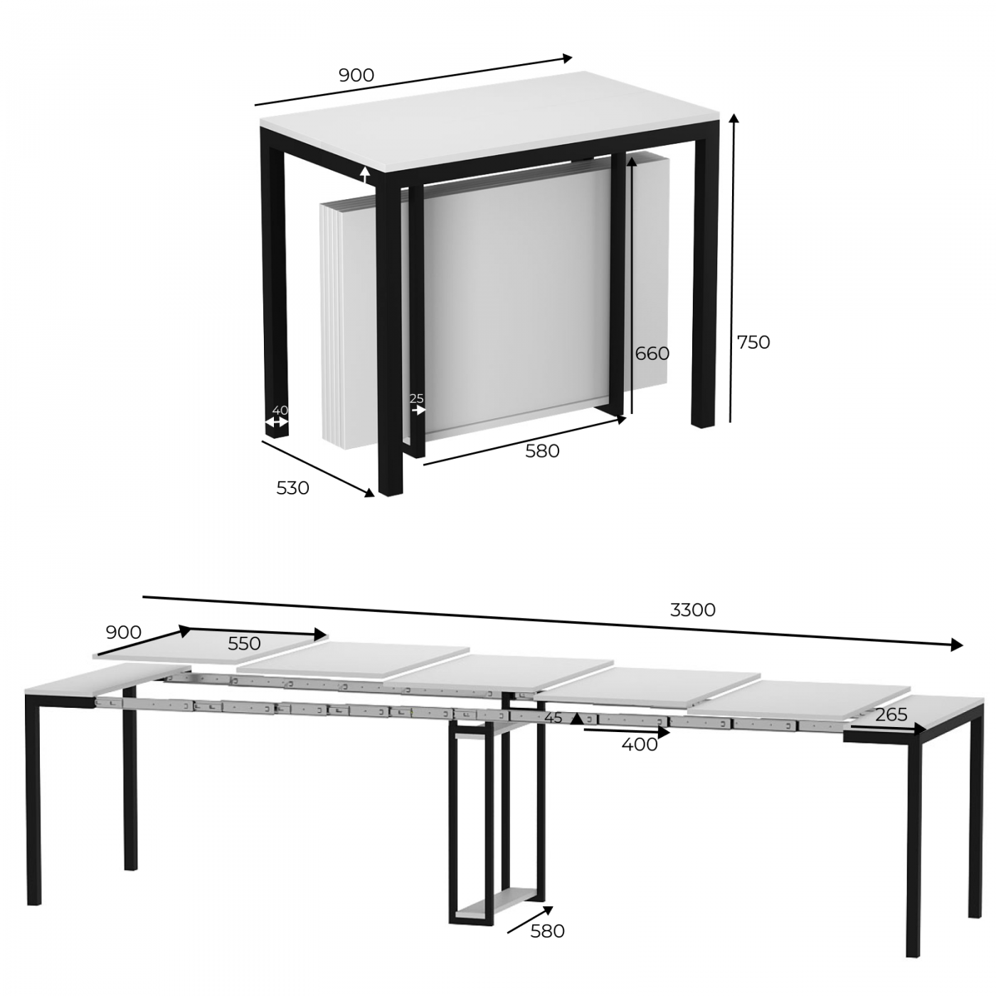 Великий стіл у вітальню розкладний Sensei 53(330)x75x90 см