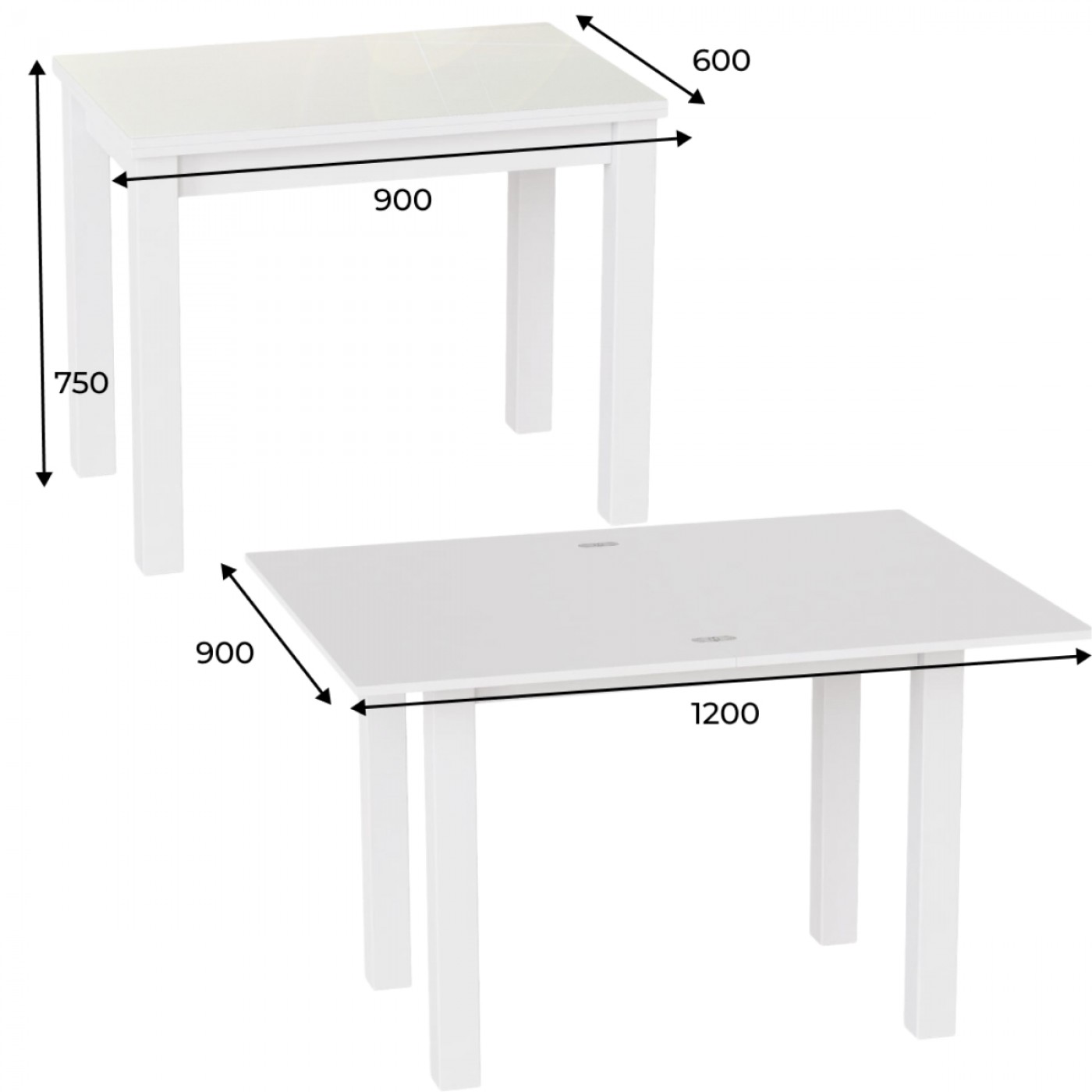 Розкладний обідній стіл Dinner Glass 90(120)x75x60(90) см