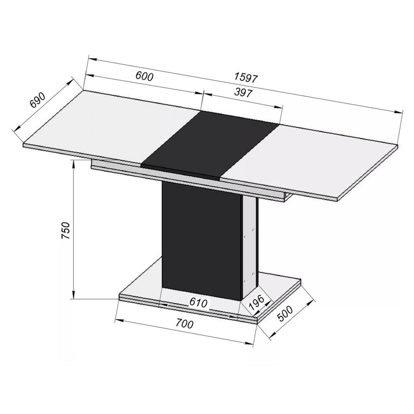 Стіл трансформер обідній розкладний Boston M 120(160)x75x69 см