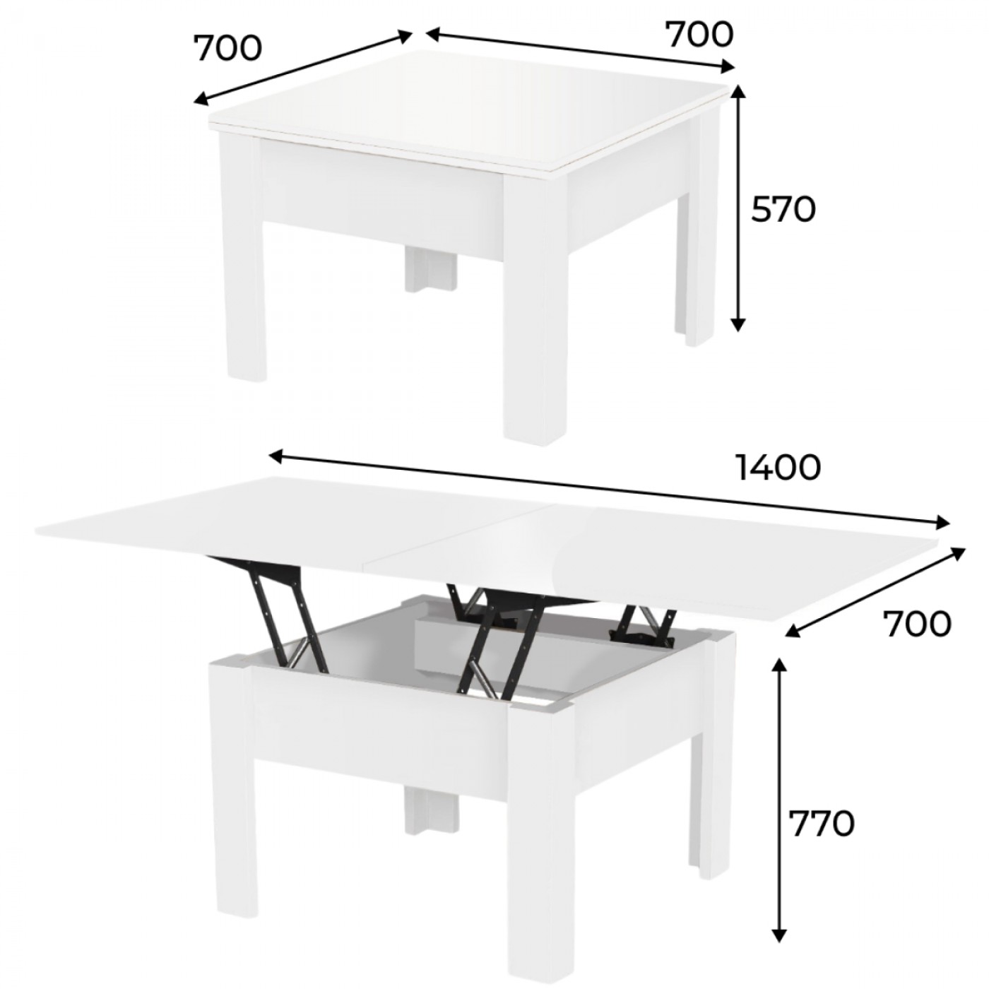Стіл трансформер для вітальні Comfo 70(140)x57(77)x70 см