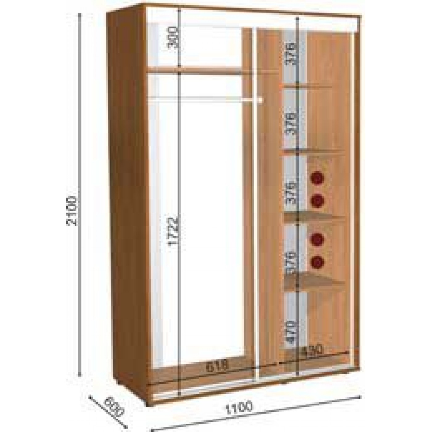 Шафа-купе  ШК-4/2100  130Х60Х210