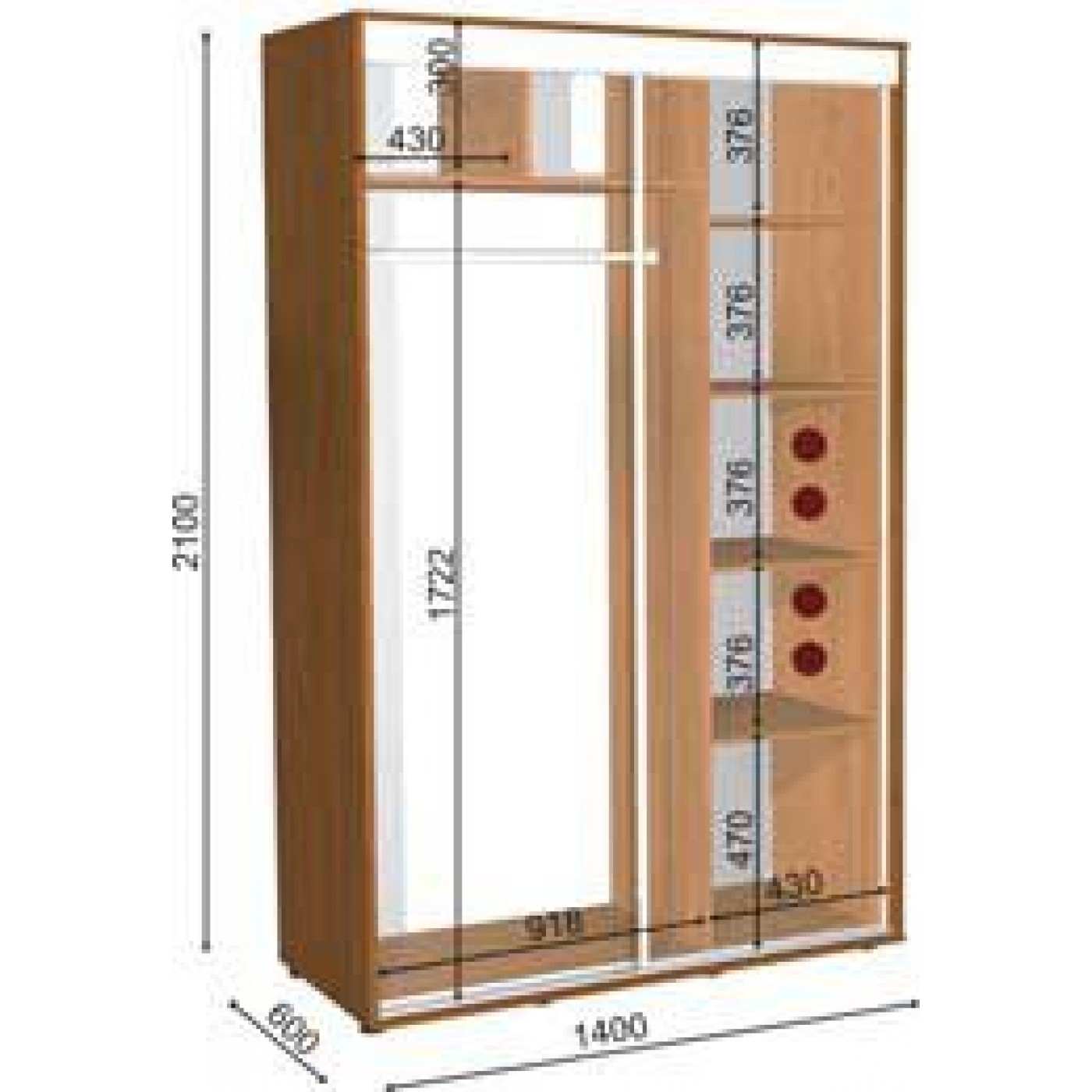 Шафа-купе  ШК-4/2100  130Х60Х210