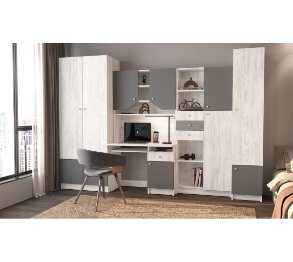 Детская стенка Юниор (артвуд светлый/графит)
