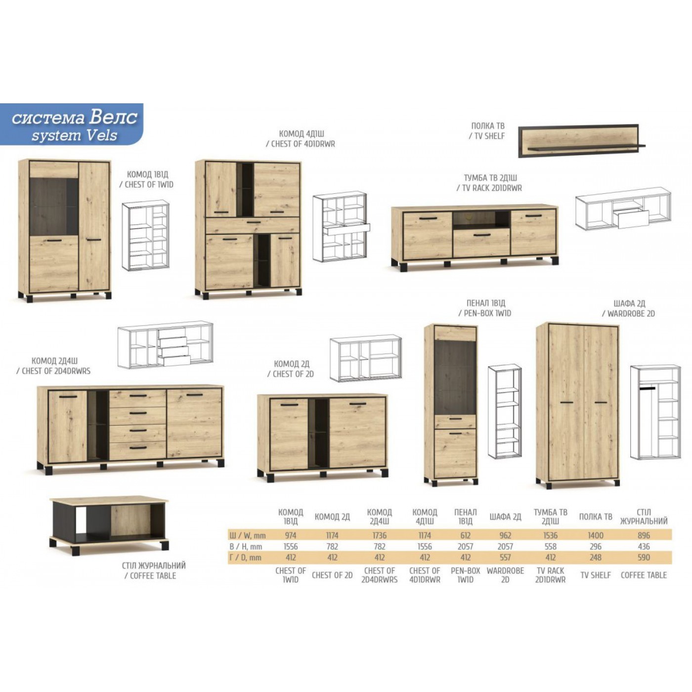 Велс Комод 4Д1Ш