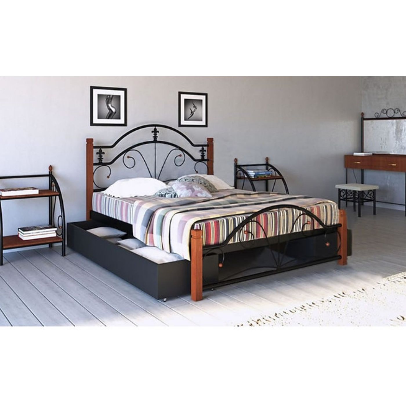 Ліжко металеве Діана на дерев'яних ногах