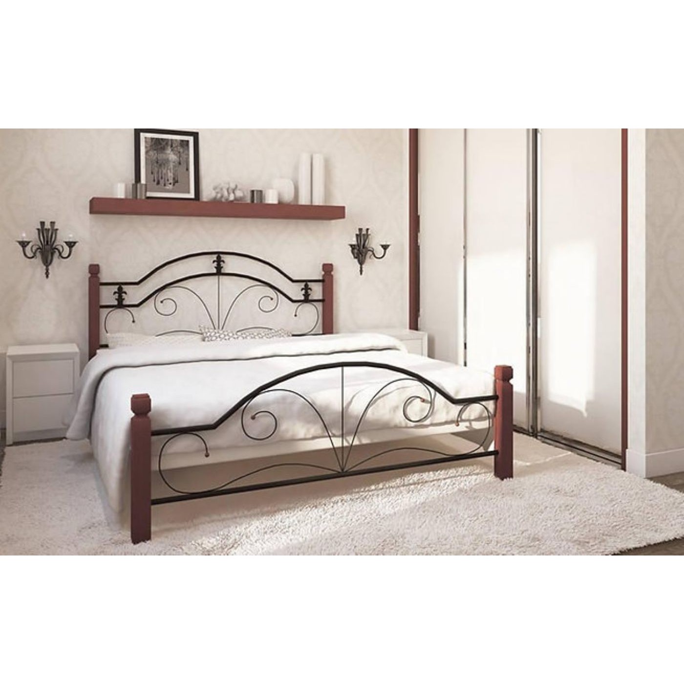 Ліжко металеве Діана на дерев'яних ногах