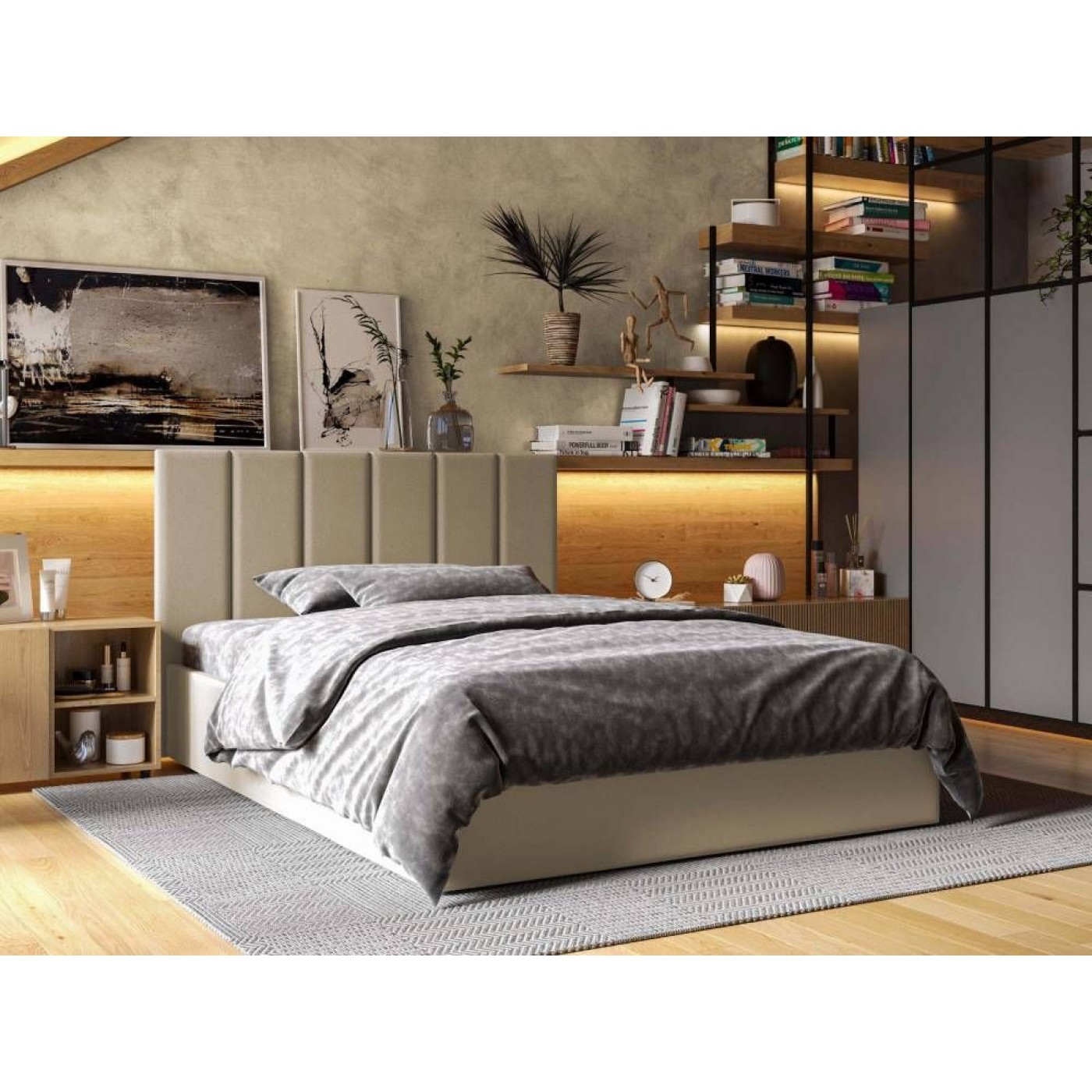 ЛІЖКО 2-х спальне LINE+МЕХАНІЗМ та Ламелі на металевому каркасі