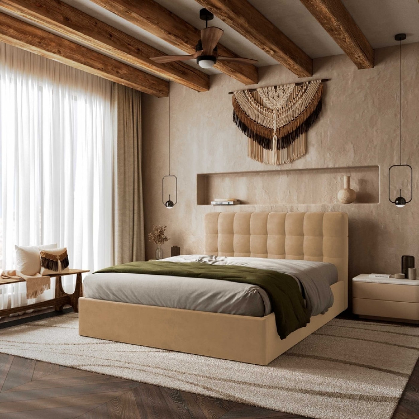 ЛІЖКО 2-х спальне TIRAMISU+МЕХАНІЗМ та Ламелі на металевому каркасі