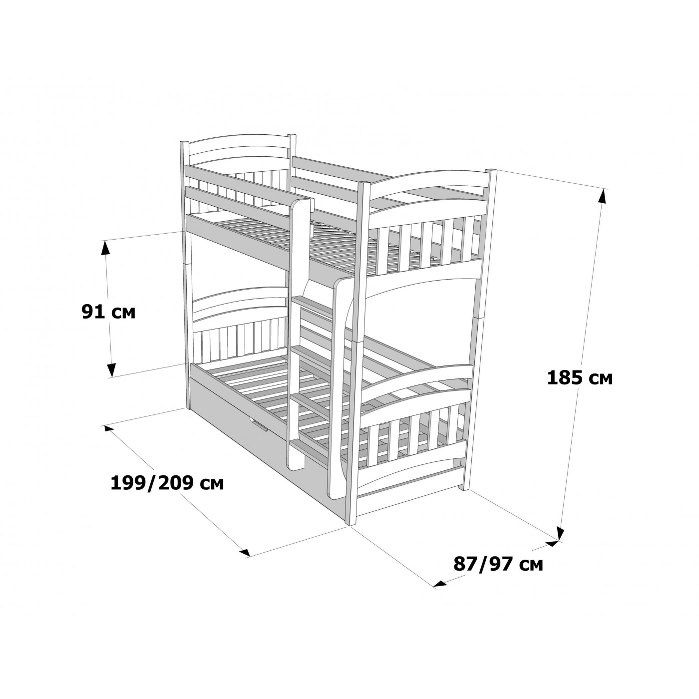 Двухъярусная кровать Бэмби с подъемным механизмом
