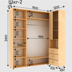 Шкаф-Купе угловой с Пеналом ШКГ - 2 (1600x600x2200/2400)