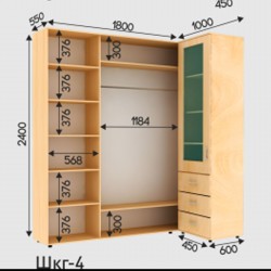 Шкаф-Купе угловой с Пеналом ШКГ - 4 (1800x600x2200/2400)