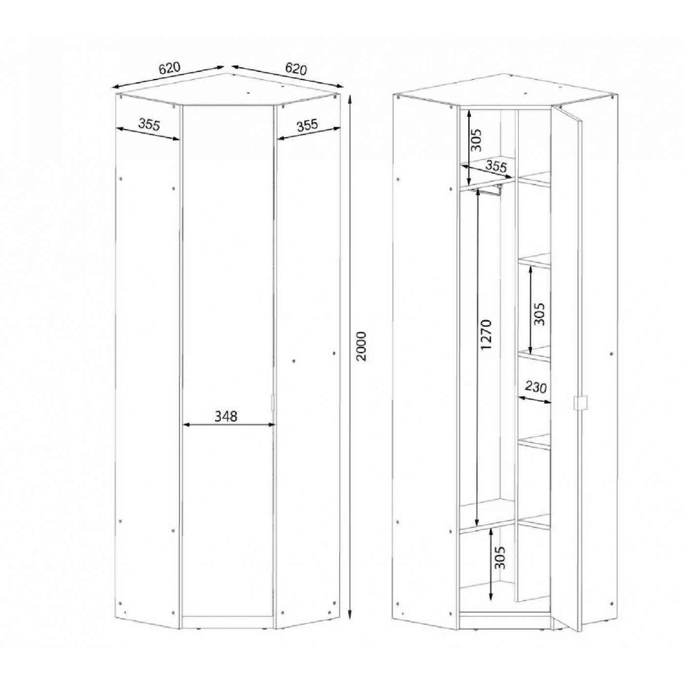Шкаф Угловой Тетрис 620х620х2000h