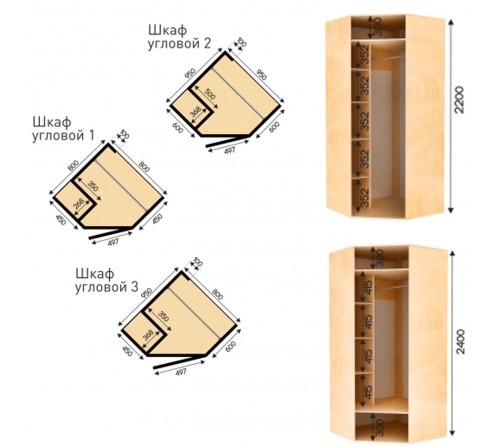Шкаф угловой Распашной ( Петли, фасад ДСП ) (800x800x2200)