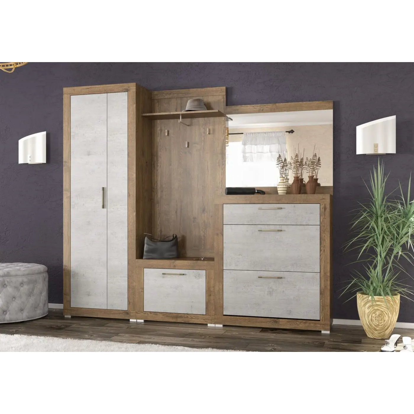 Парма Шкаф 680 2Д дуб април / бетон индастри