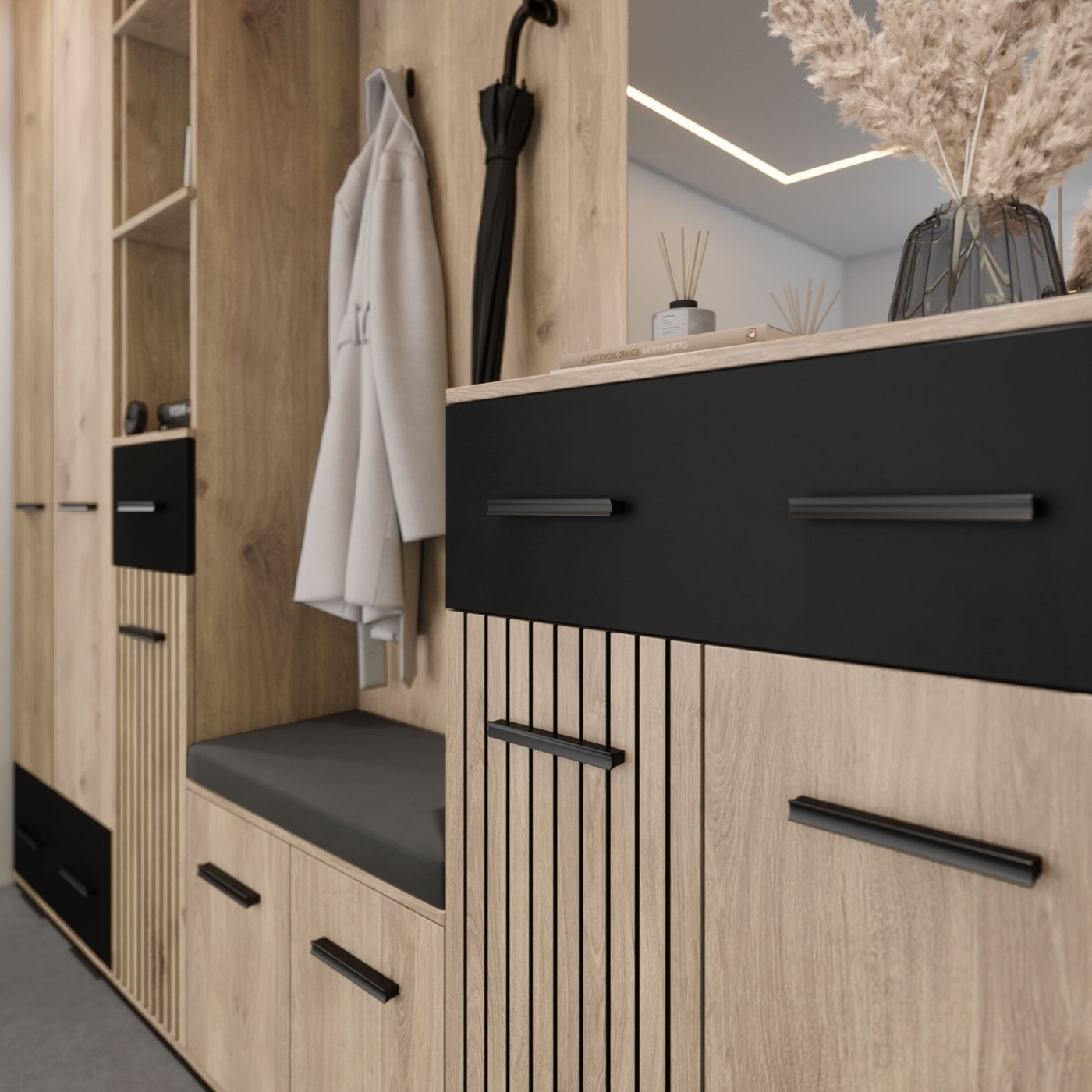 Пенал Амбре (дуб белый/черный) NEW!