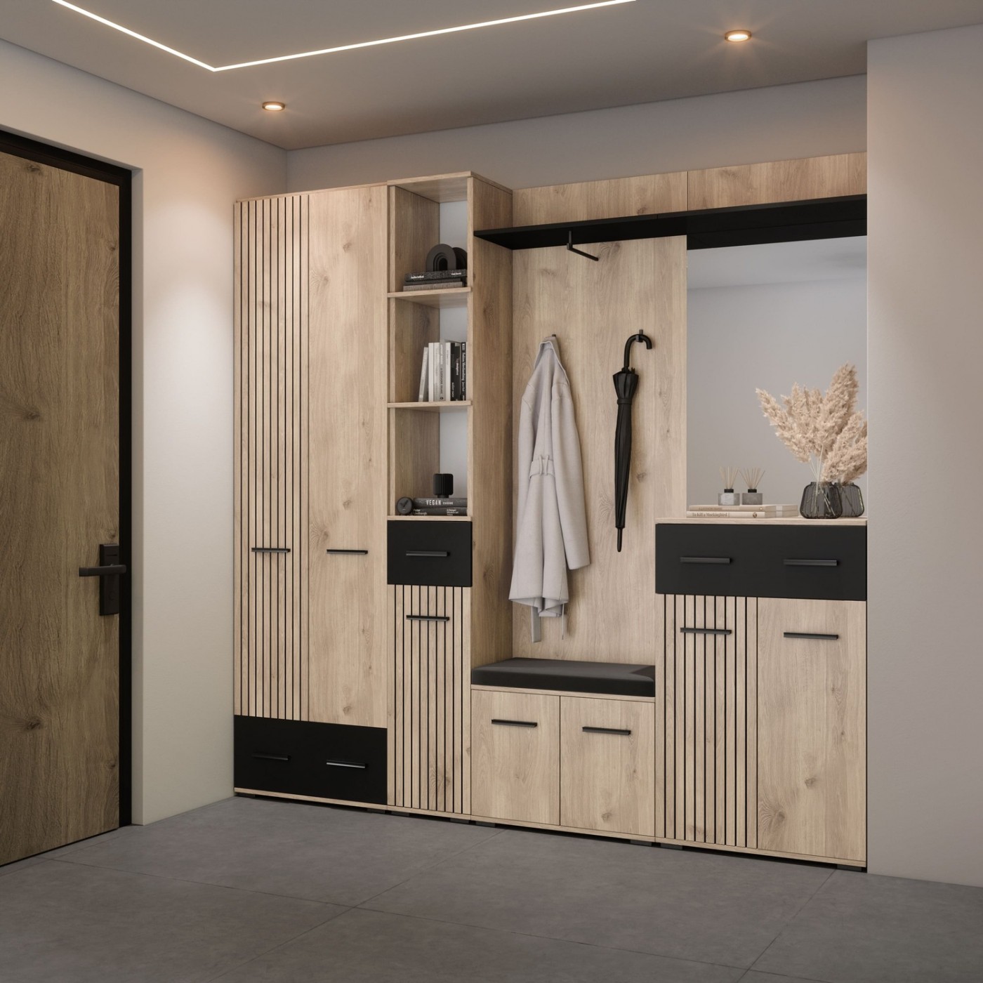 Пенал Амбре (дуб белый/черный) NEW!