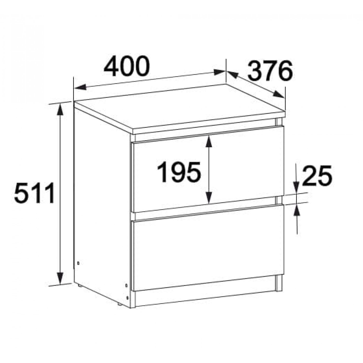 Брайт тумба прикроватная МДФ 2 ящ. 400