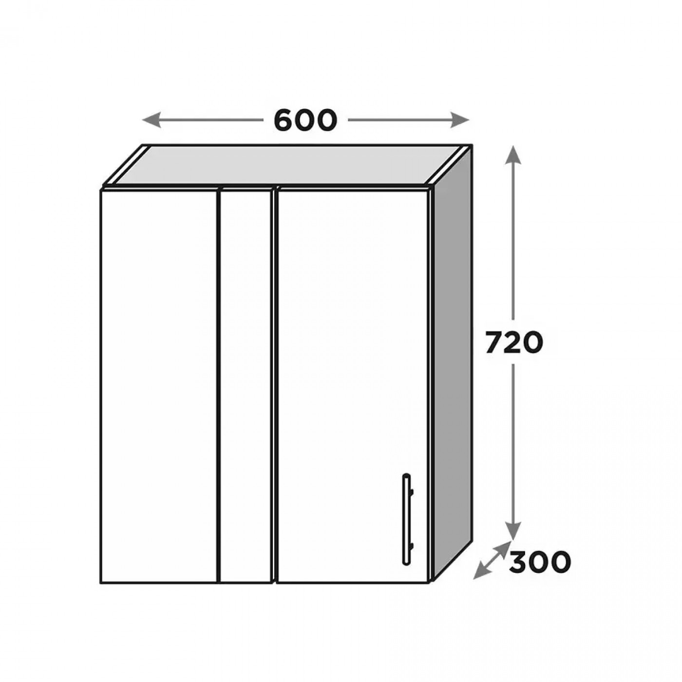 Кухня ОПТИМА В27-600 Верх 600 кут 90" фасади (300*720, 80*720)