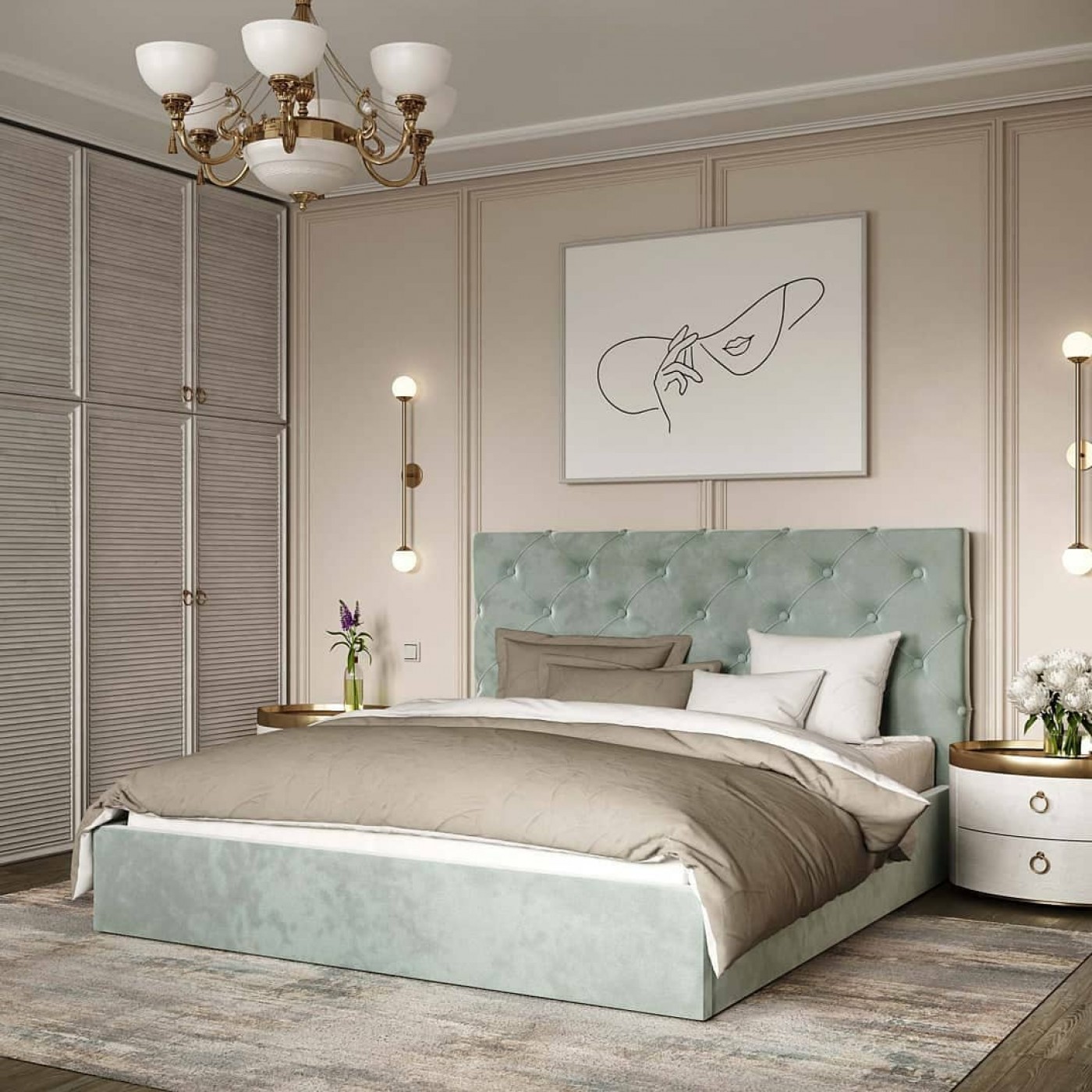 Кровать 2-х спальная ВЕЛЮР+МЕХАНИЗМ и Ламели на металлическом каркасе 1400*2000 мм